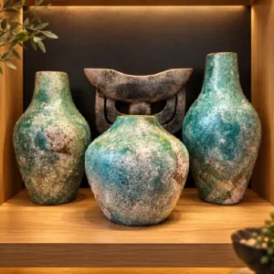 Vazo dekorative VERONA me efekt antik në tone jeshile dhe turquoise